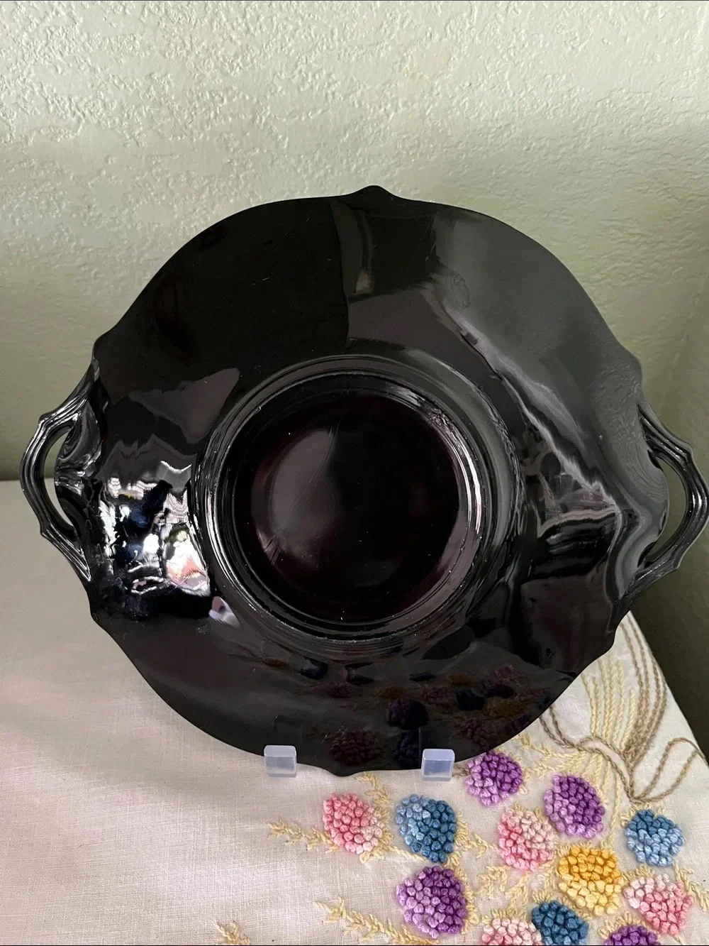 Black Decorative Serving Bowl with Handles - Floral Accent